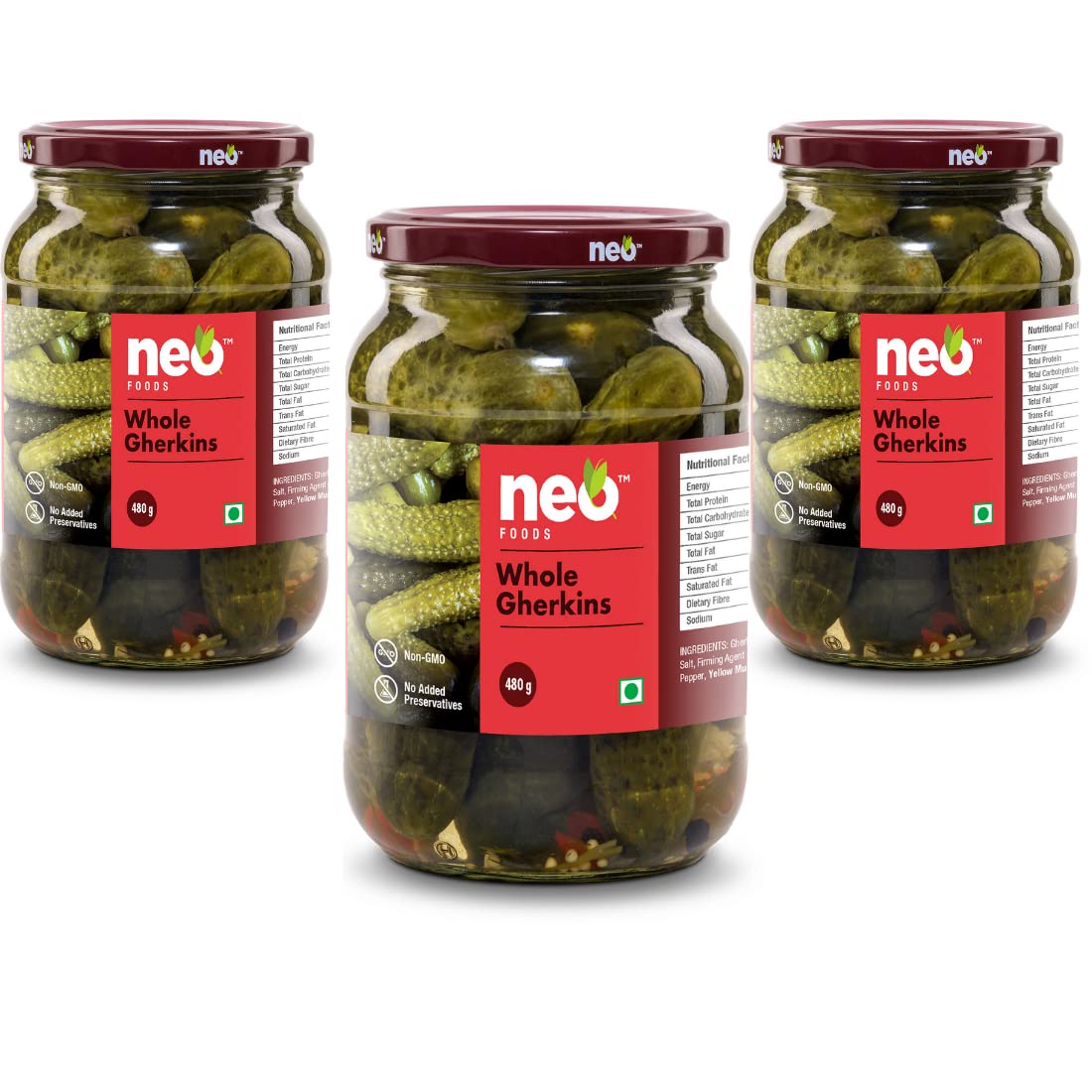 Neo Whole Gherkins 480g I P3 I 100% Vegan I Low Fat Sweet and Crunchy Pickles, Ready to Eat, No GMO I Enjoy with Nachos, Make a Healthy Salad at home I (Pack of 3)-image-27