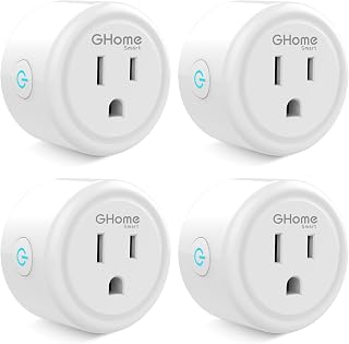 GHome Smart Plug Mini 4-Pack: WiFi Alexa & Google Home Outlet, App Timer Control, No Hub, 2.4GHz, ETL Certified White