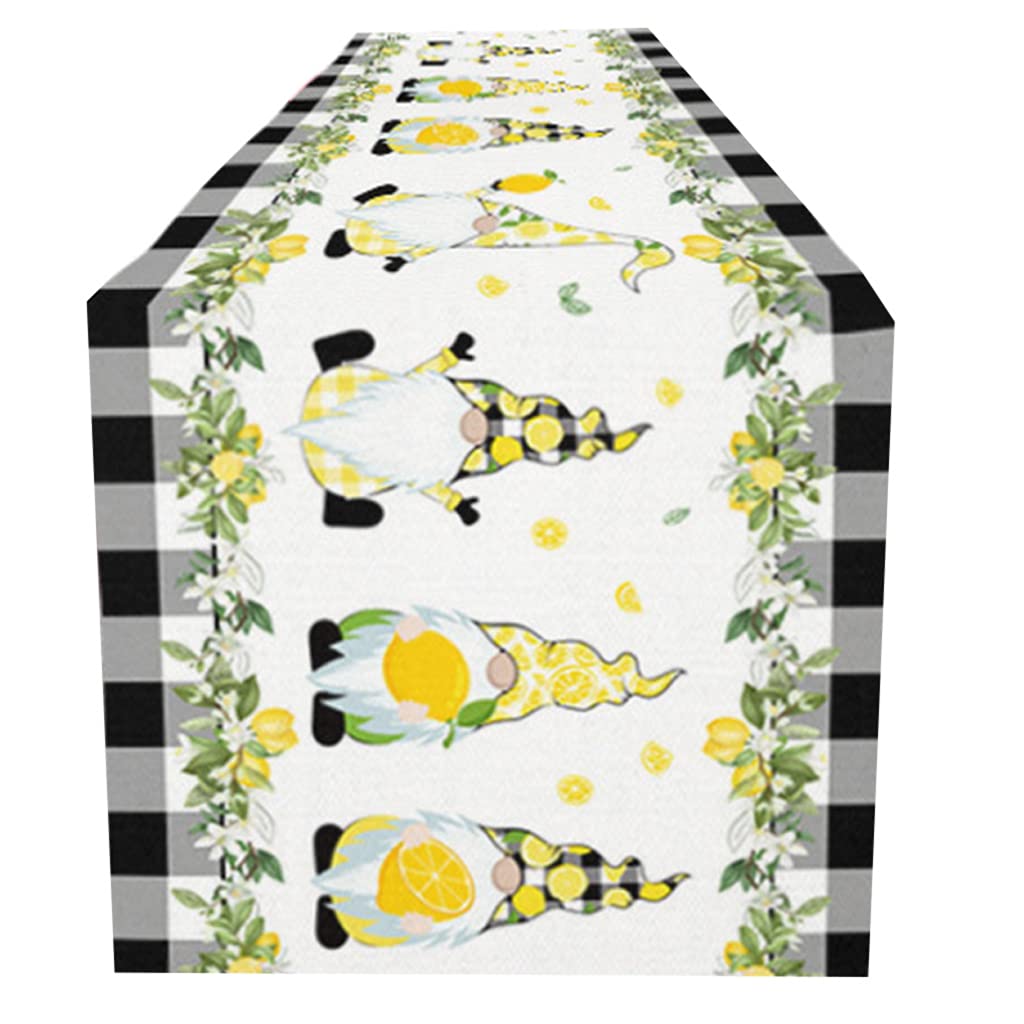 Bunner Runner,BAXIXINGYUNMU Lemon Gnome Table Runner Washable Non-Slip Tablecloth Placemat Party Decoration