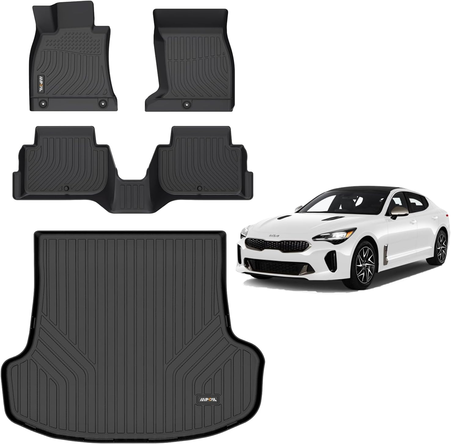AIPOIL®-Floor Mats Custom for Kia Stinger AWD Models 2018-2024 | Fits 1st & 2nd Row | TPE All Weather Protection Heavy Duty Non-Slip Automotive | Full Set Floor Liners Accessories, Black