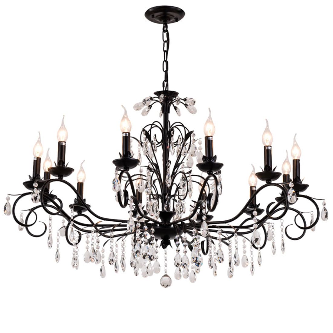 KXEcoLife E14 American crystal chandelier, LED creative iron candle Nordic living room lamp, bedroom restaurant lamp,12 heads