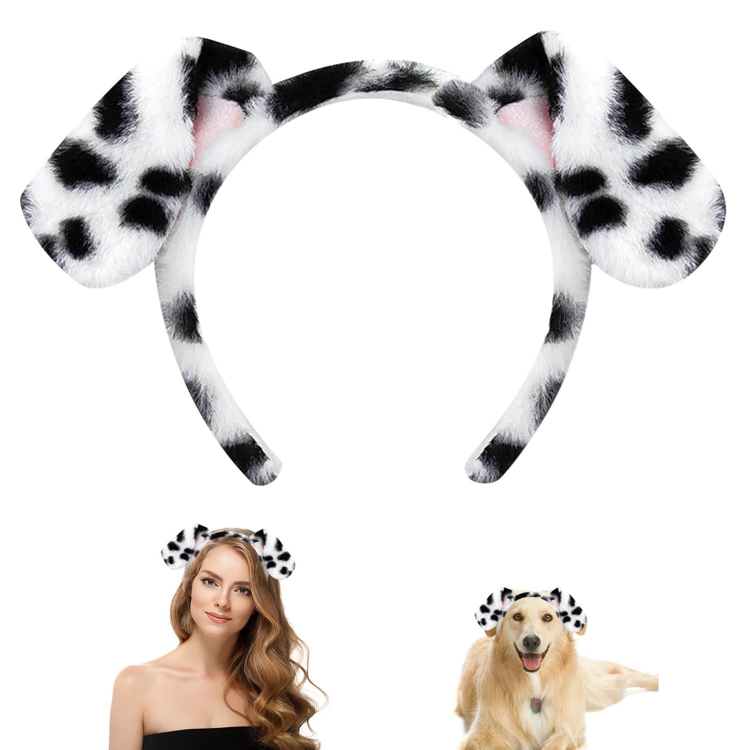 Kecartu 1 Pcs Dog Ears Headband, Plush Animal Ears Headband for Adults, Cute Costume Headwear for Face Washing, Makeup, Christmas, Halloween Party, Cosplay, Spot Ear, White