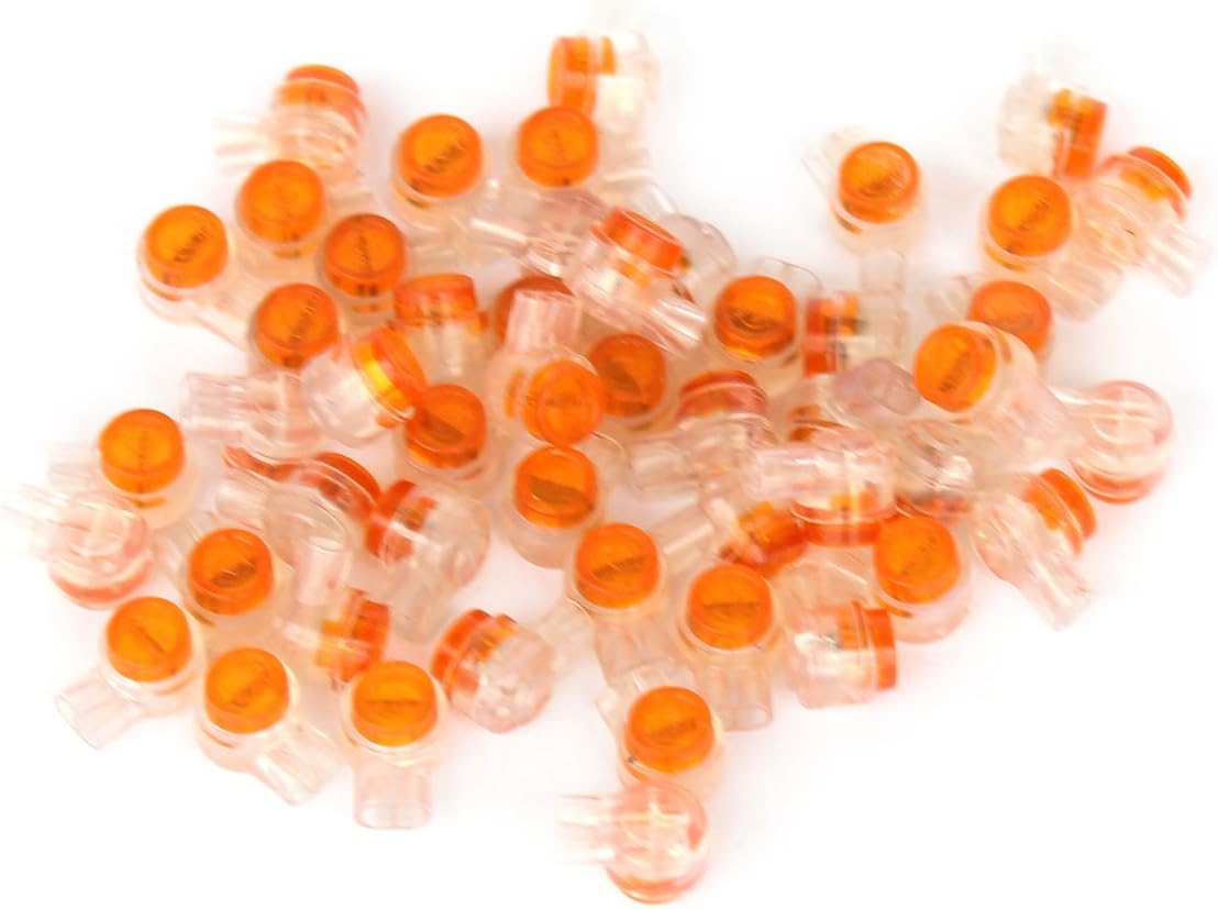 Ytian K1 Butt Splice Connectors, 2 Wire Plastic Casing, Gel-Filled, Clear/Orange, 50 Pack