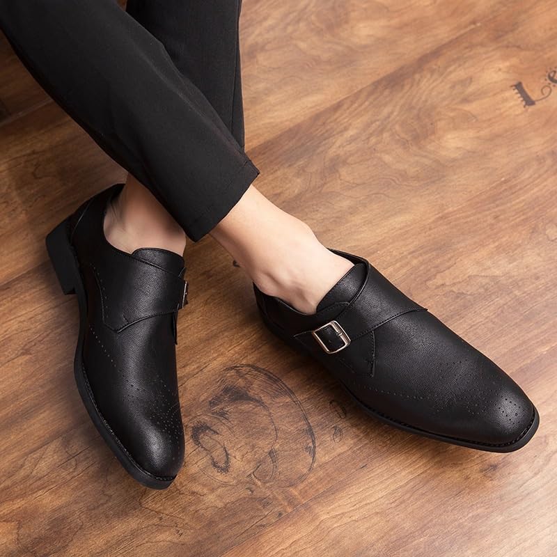 Fashion Men's Pointed Black Brown Slip On Casual Shoes Monk Strap Loafers Formal Wedding Dress Footwear2
