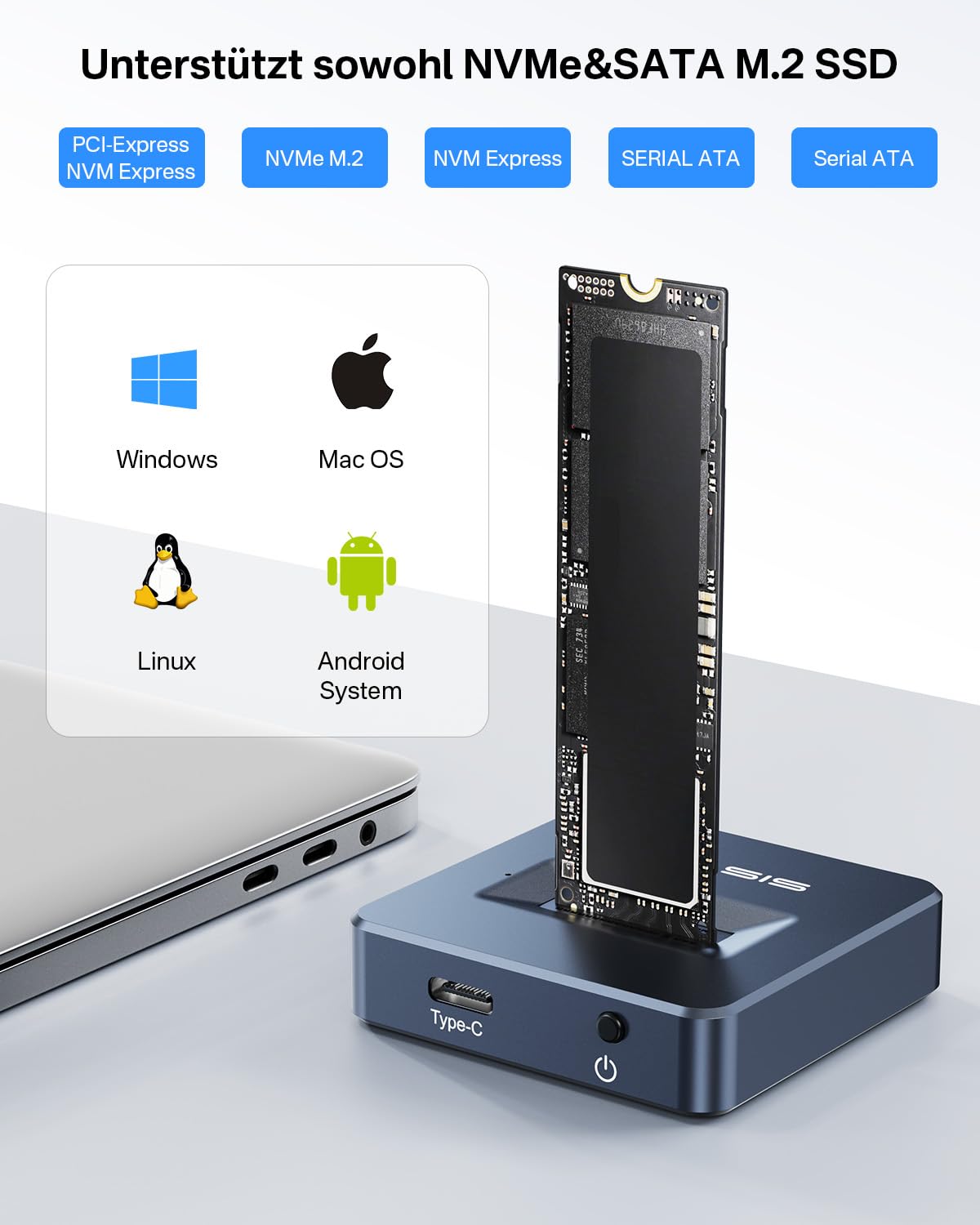 ACASIS AC-M04 M.2 NVMe & SATA SSD Gehäuse – 10 Gbps USB-C Docking Station , M.2 USB Adapter – Unterstützt M.2 NVMe SSD M-Key und SATA-basierte SSD M Key&M+B Key
