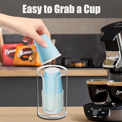 Vista 6 de Dispensador de vasos de papel desechable para baño, soporte para tazas de enjuague bucal transparente para encimeras de tocador de baño, mesa