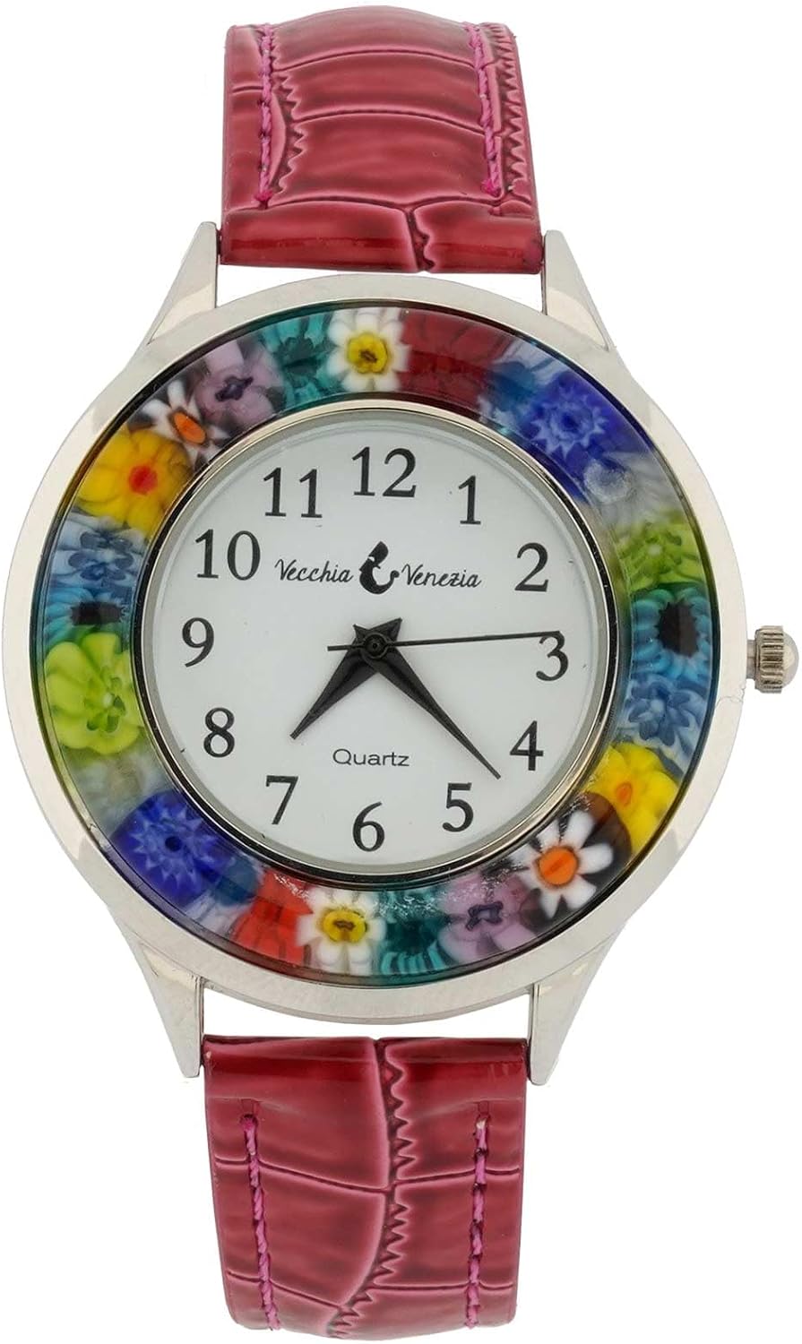Glass Of Venice Serena Murano Millefiori Watch with Leather Band - Brown