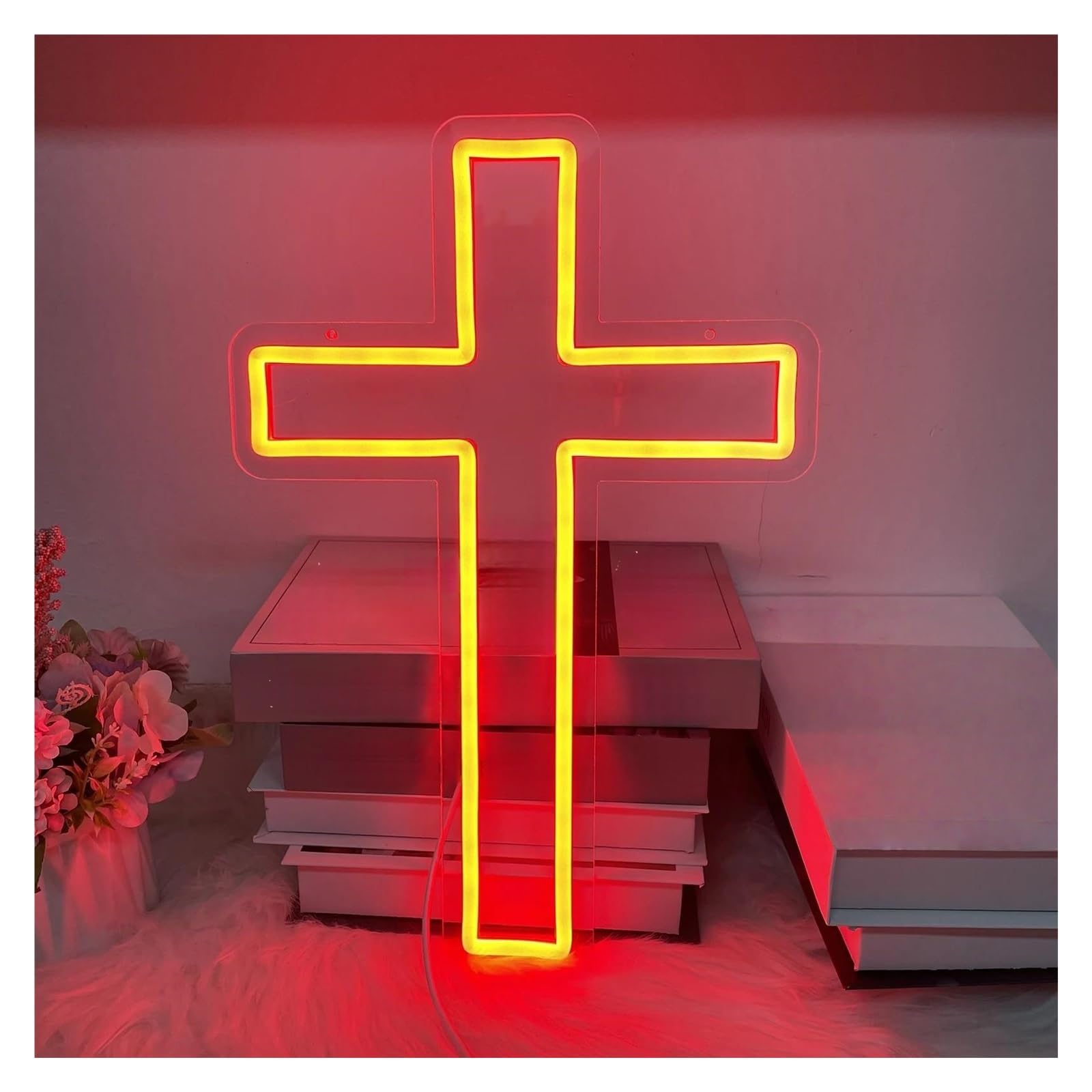 LEMST Signs Lamp USB Powered Cross Neon Signs Home Wall Decor Church Christian Cross Lights(E,36cmx45cm)