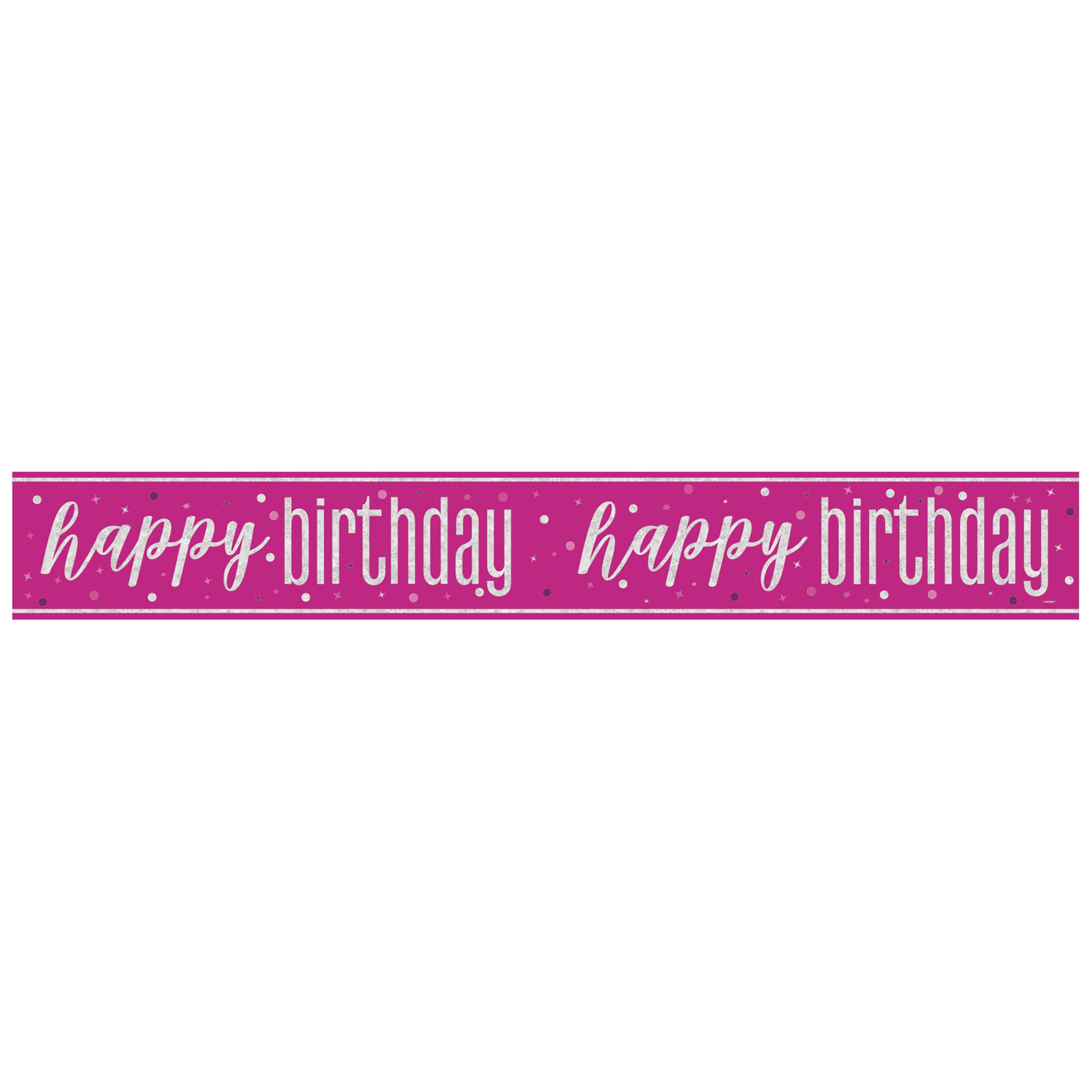 Pink Glitz Happy Birthday Prism Foil Banner 9 ft