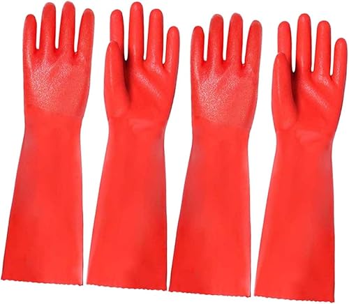 2 pares de guantes de limpieza sin látex guantes de silicona para lavar platos guantes rojos resistentes al aceite