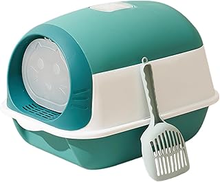 JISADER Caixa de areia para gatos fechada com capuz, comadre para animais de estimação, reutilizável, grande caixa de areia para gatos, bandeja para areia de, Branco azulado