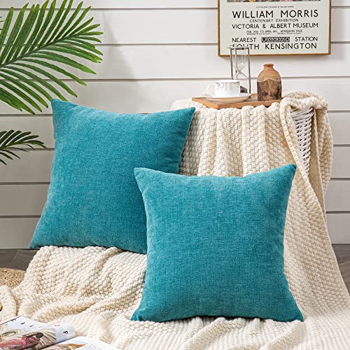 Gawamay Decorative Square Throw Pillow Covers 18X18 Inch Set Of 2, Super Soft Chenille Pillows Cover Fall Pillowcase For Living Room Bedroom Sofa Couch Cushion Cover Teal 45X45Cm (No Insert) #TOP1