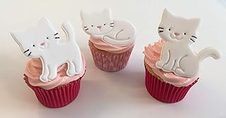 Set of 3 Large White Sugar Cat Cake Decorations- Edible, Unique and Made with Love in The UK!