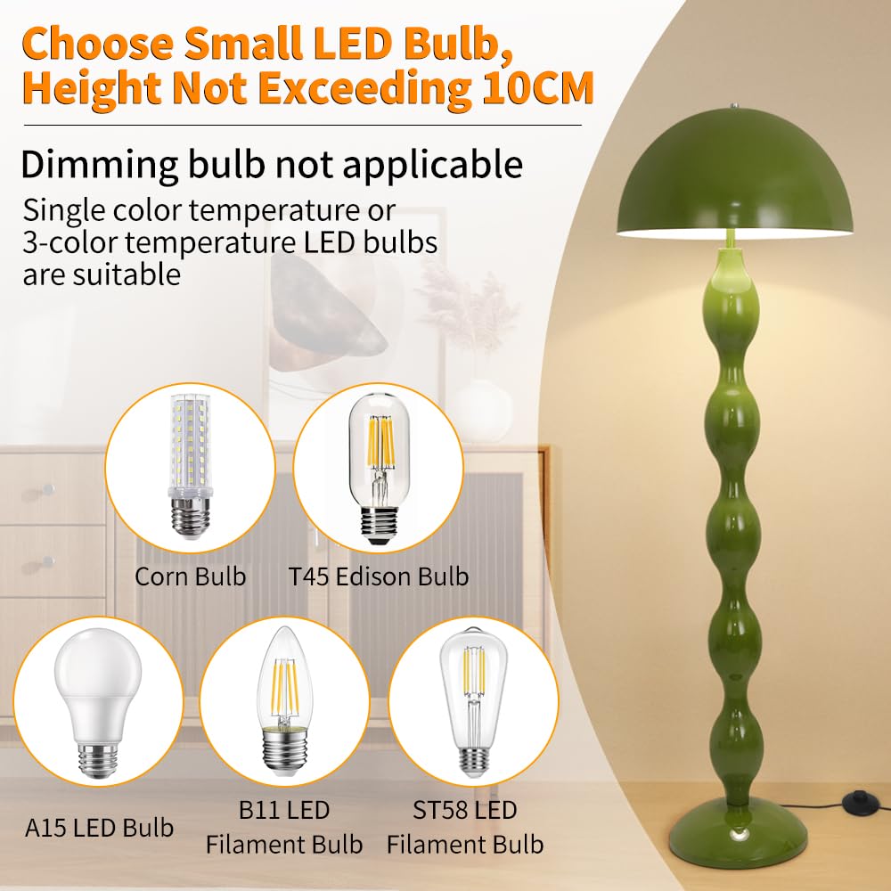 Lampa stojąca LED do salonu, zielona lampa stojąca z grzybem, nowoczesna lampa stojąca do sypialni z przełącznikiem nożnym, 150 cm, dekoracja domu, lampa narożna, kompatybilna z lampą E27