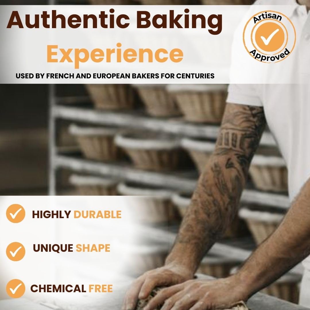 Cestino per lievitazione pane in vimini Banneton – Starter kit rotondo da 22 ,9 cm con fodera e coperchio – Cestino per lievitazione per cottura artigianale – Forniture per la cottura del pane
