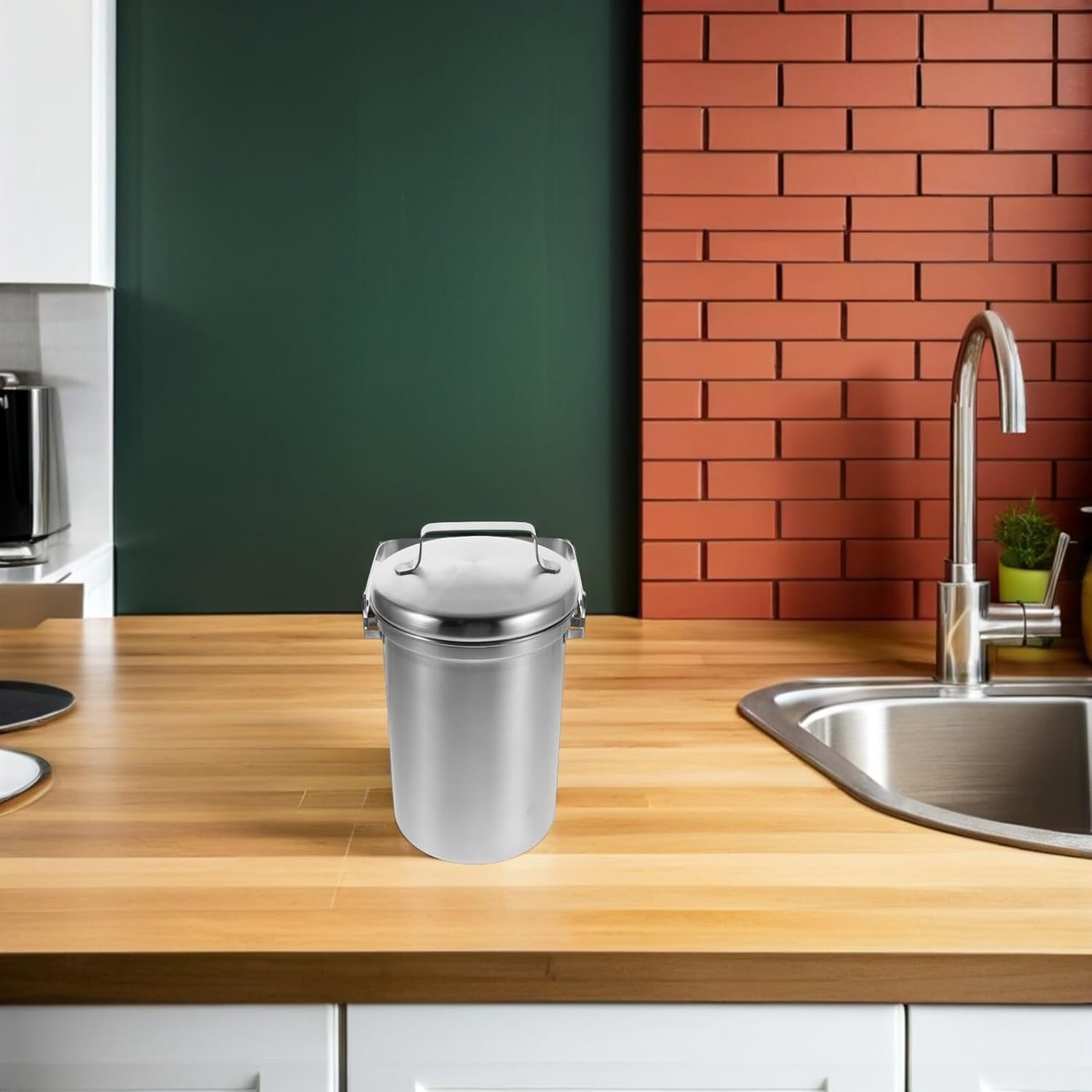 Milisten Countertop Compost Bin with Lid 3l Stainless Steel Kitchen Compost Pail Food Scrap Recycling Indoor Small Metal Garbage Can