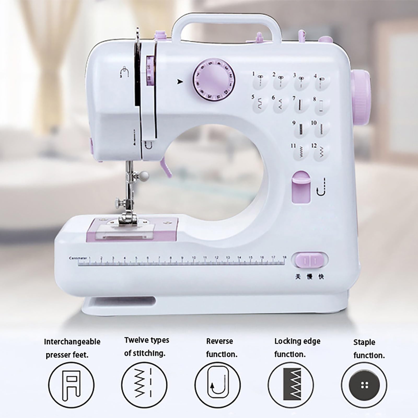 Macchina da cucire multifunzione a 12 punti, macchina da cucire portatile for principianti, doppia velocità - cuce avanti e indietro, set di strumenti for cucire for bambini, principianti for la famig