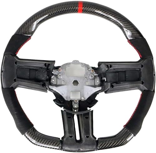 Miniatura 9 de IKON MOTORSPORTS, Volante compatible con Ford Mustang 2010-2014, kit de carrocería del volante de repuesto de fibra de carbono y puntada e indicador