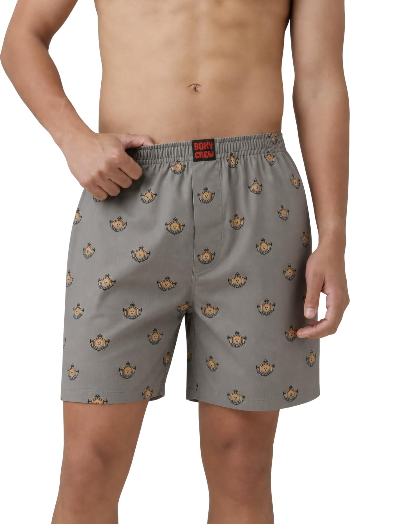 Men's Printed 100% Cotton Boxer Shorts | No-Mark Soft Elastic Waistband | Regular Comfort Fit with Dual Side Pockets & Button Fly | Ash Grey-picture-54