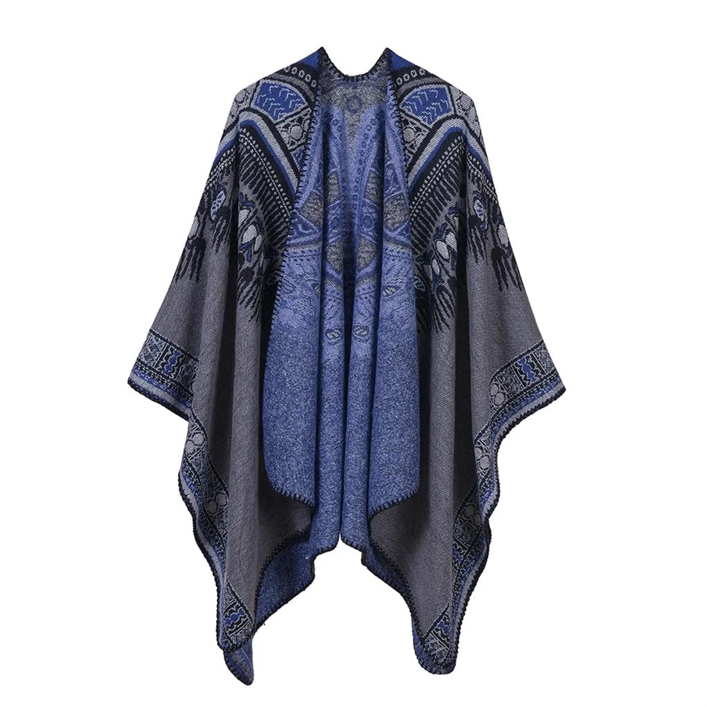 Dninmim Cardigan da donna con stampa ispessita maglione sciarpa invernale modello doppio scopo mantello poncho cardigan