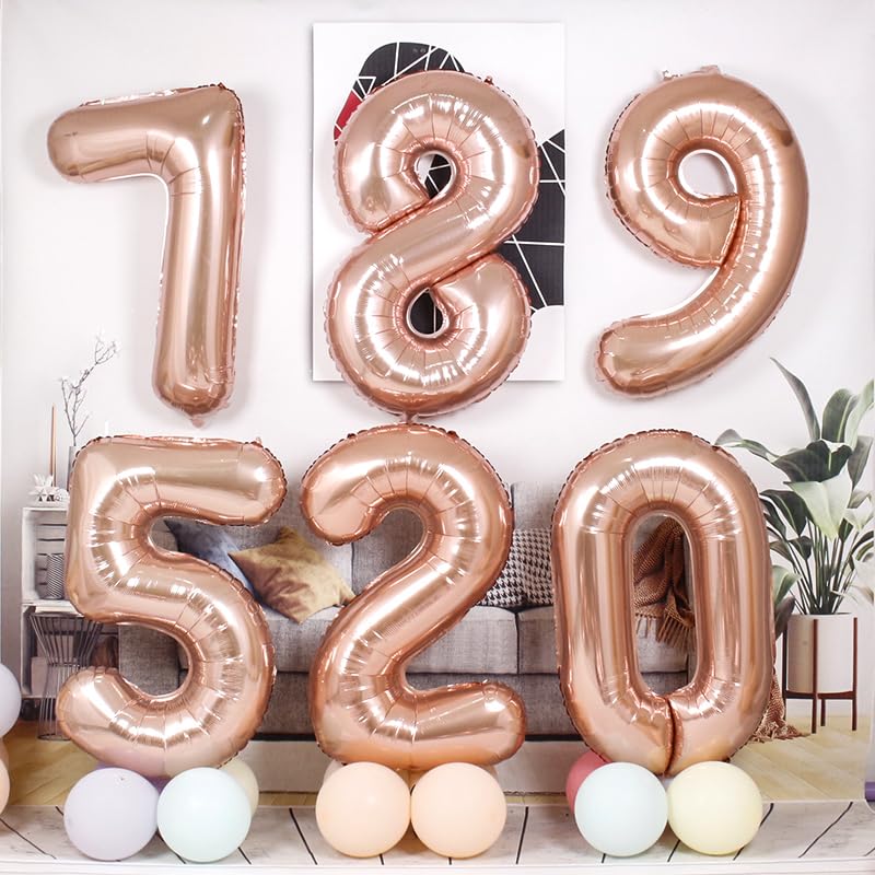 Image of Number Balloons 0 Balloon 40 inch Rose Gold for 10 Birthday Decorations | Saturated Color, Large 40 in, With Straw & Hanging Hole, For Back-to-School Season, Wedding, Christmas, New Year, Anniversary