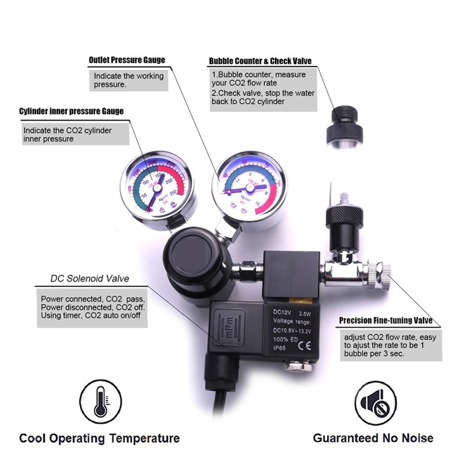 Single Stage Big Gauge Co2 Regulator Aquarium Accessories Fishbowl Cylinder Tank Bubble Counter Carbon Dioxide Reducer