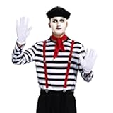 Nonnyer Men Mime Costume French Artist Outfit Halloween Cosplay Shirt Beret Scarf Suspender Gloves Suit Set