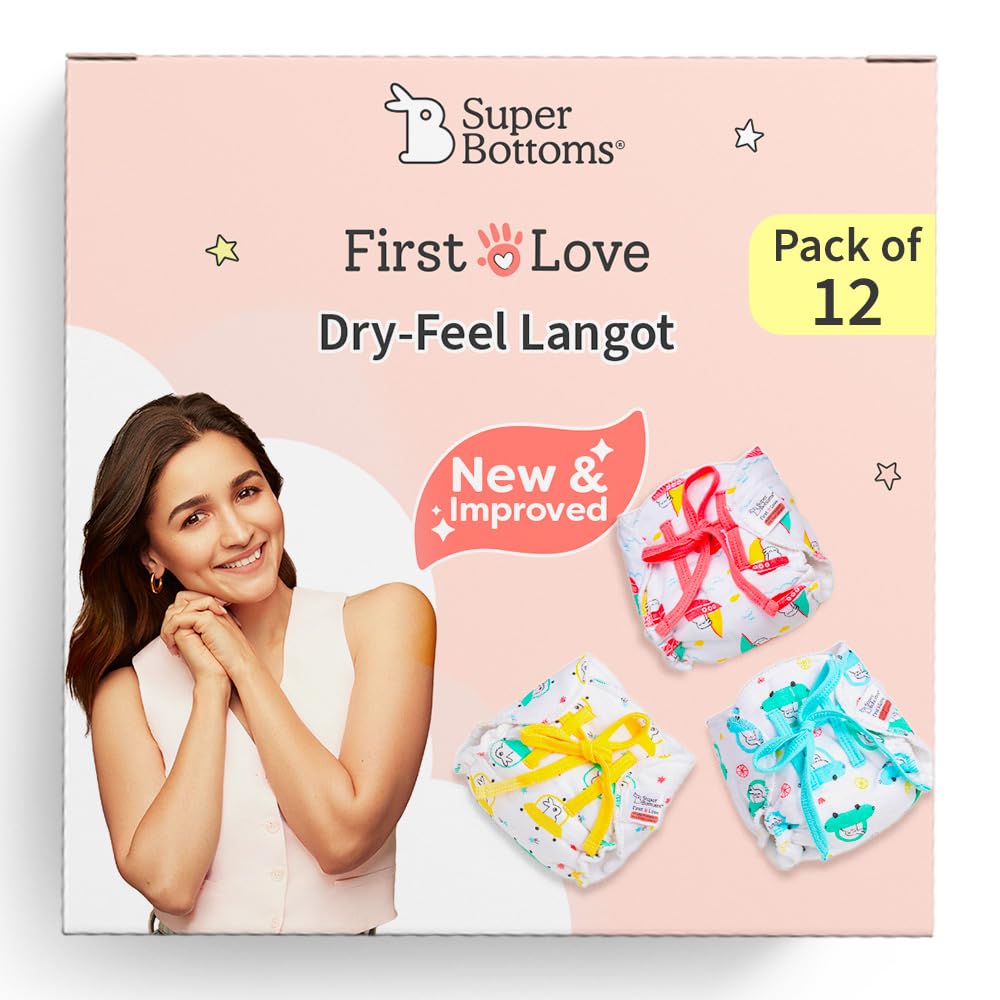 SuperBottoms DryFeel Baby Langot 0-6 months l Organic Cotton Modern Baby Nappy l Mess-free Langot with Gentle Elastics l Super DryFeel Top Layer l Diaper-free Time Essential | 12 Pack-image-44