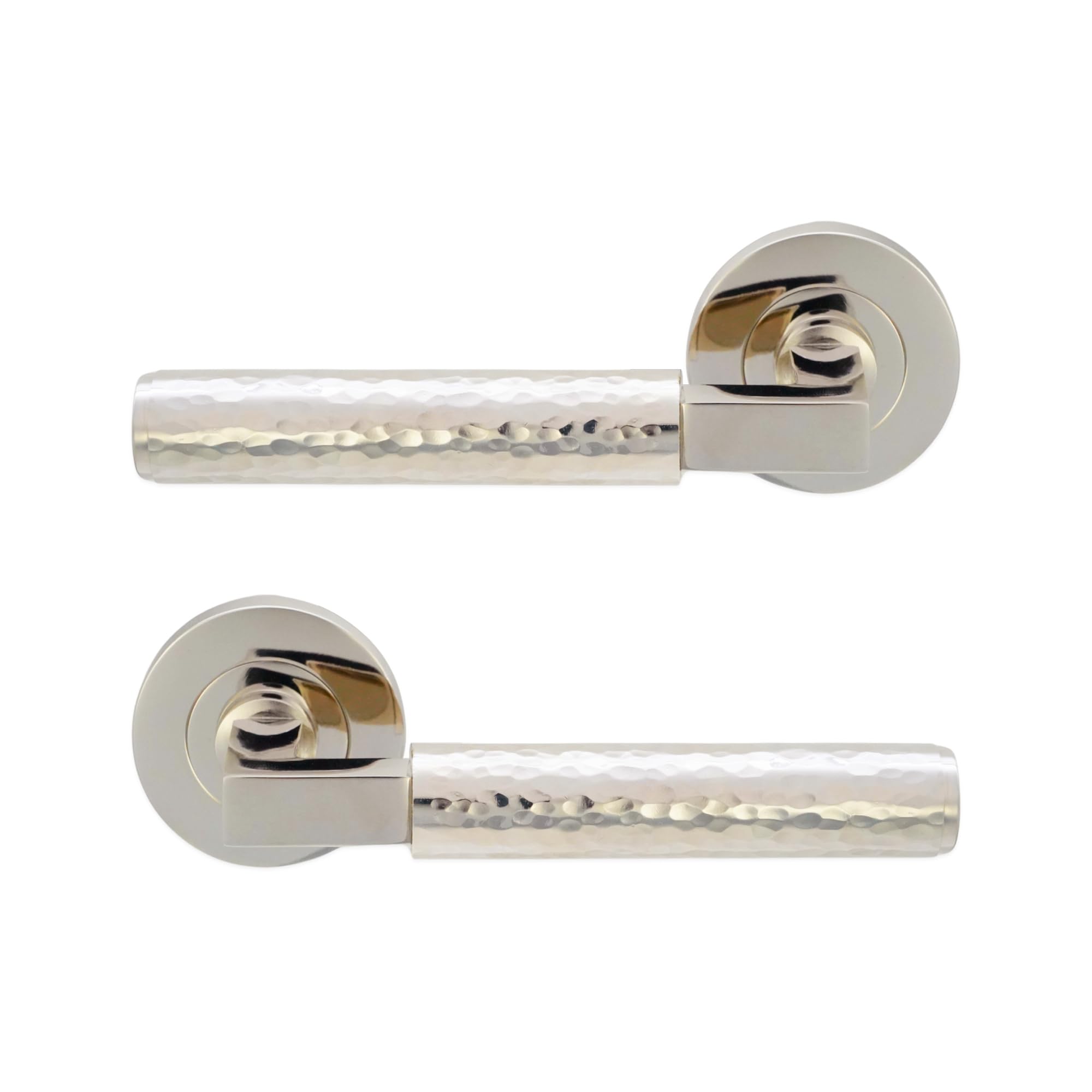 Poignée de porte laiton massif martelé premium Infinity Decor nickel poli 130 mm