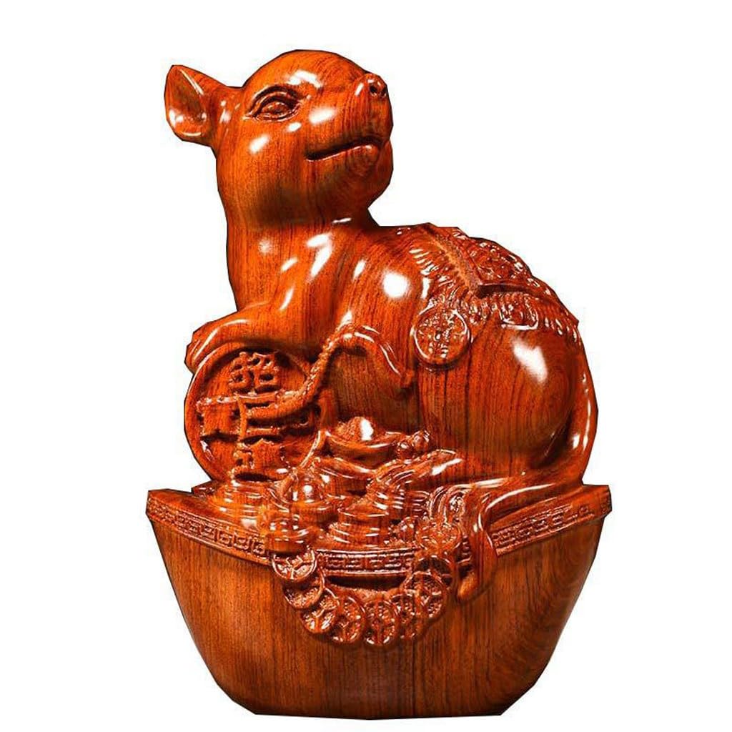 ATREDESES Office Decor Wooden Carving Mouse Ornament Wooden Mouse Carving Home Living Room Decoration Mahogany Crafts Home Decor(5.9in)