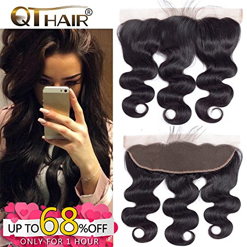 QTHAIR 10A Brazilian Body Wave Ear To Ear 13x4" Full Lace Frontal Closure (18inch,Free Part) Body Wave Brazilian Human Hair Lace Frontal Bleached Knots With Baby Hair