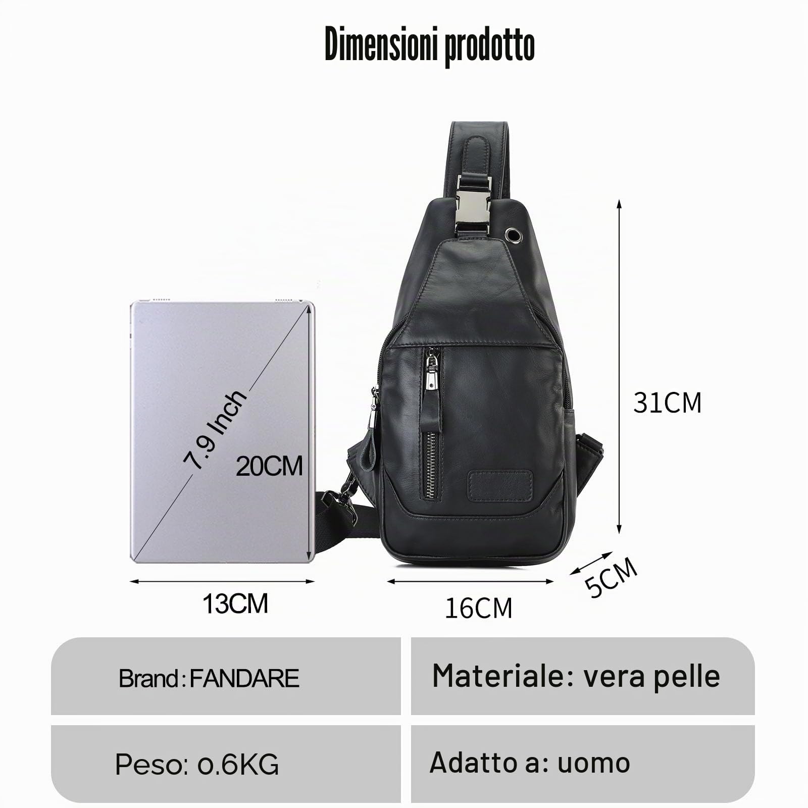 FANDARE Retrò Zaino Monospalla Uomo Pelle Borsello Tracolla Borsa Monospalla Borse a spalla Borsa a Tracolla da Uomo borsa marsupio Sling Bag Zaino Leggero per Lavoro Trekking Viaggio Nero