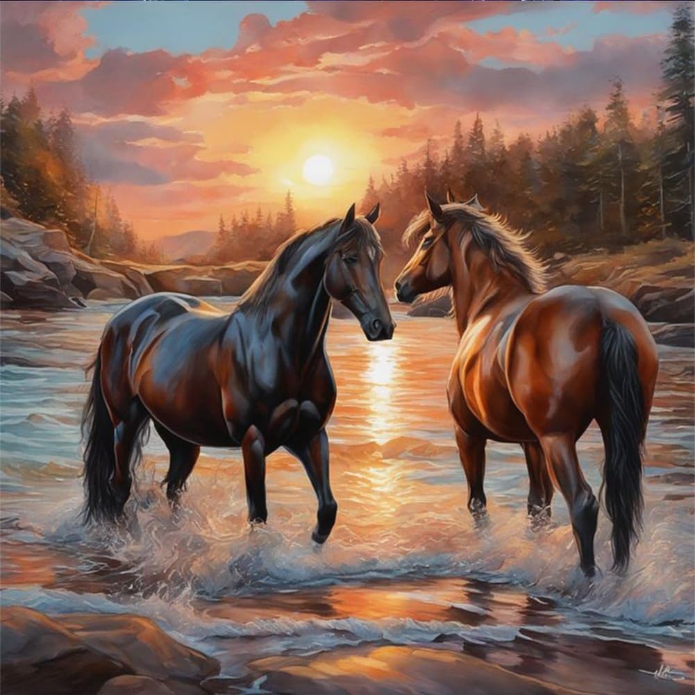 WSLWXSHM Diamond Painting Kits for Adults, Horse Round Full Drill Diamond Art Kits, 5D DIY Paint with Diamonds Crafts for Home Wall Decoration Gifts 12×12Inch, Animal
