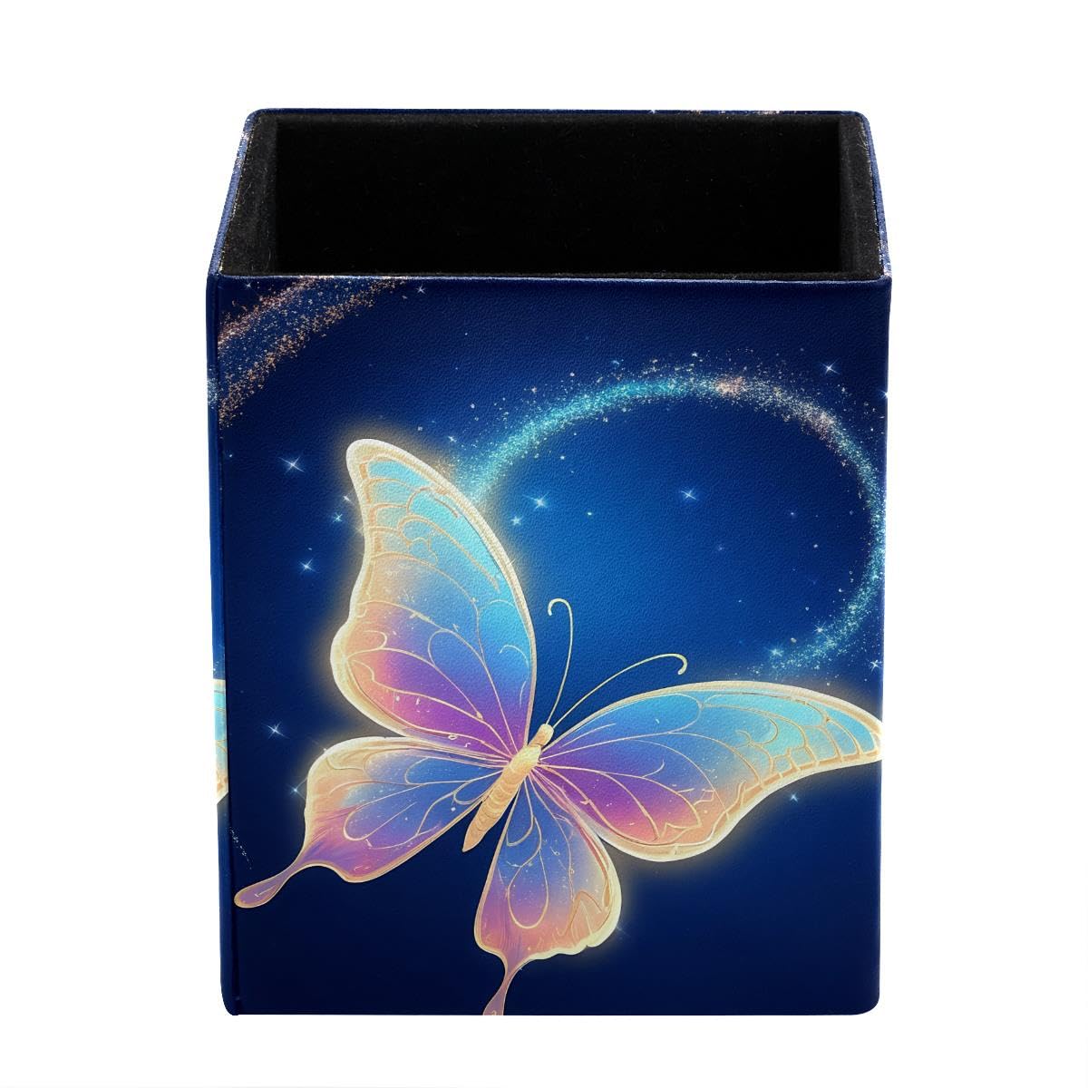 HEOEH Butterfly Pen Holder Pen Pot, Square Pencil Cup for Desk