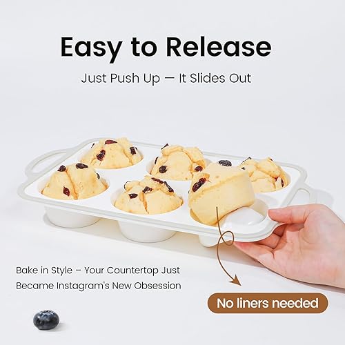 Miniatura 4 de Molde de silicona para magdalenas jumbo con marco metálico, molde grande para pastelitos antiadherente de silicona de grado alimenticio, con asas, 6