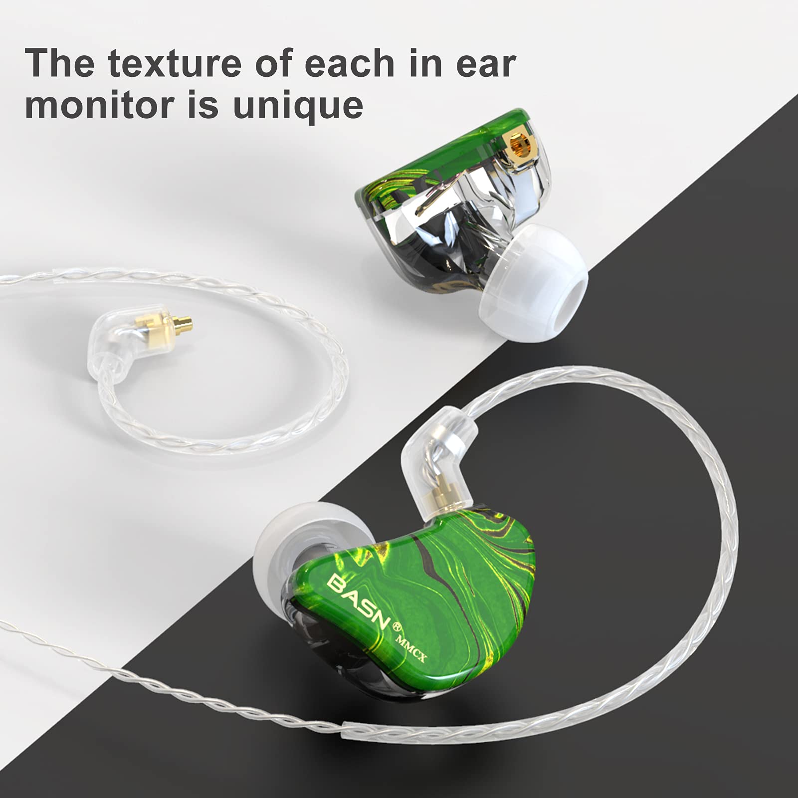BASN MMCX - Monitor in-ear triplo driver con bassi ricchi, HiFi Stereo IEM con cavo staccabile aggiornato per audiofili musicisti (verde bosco)