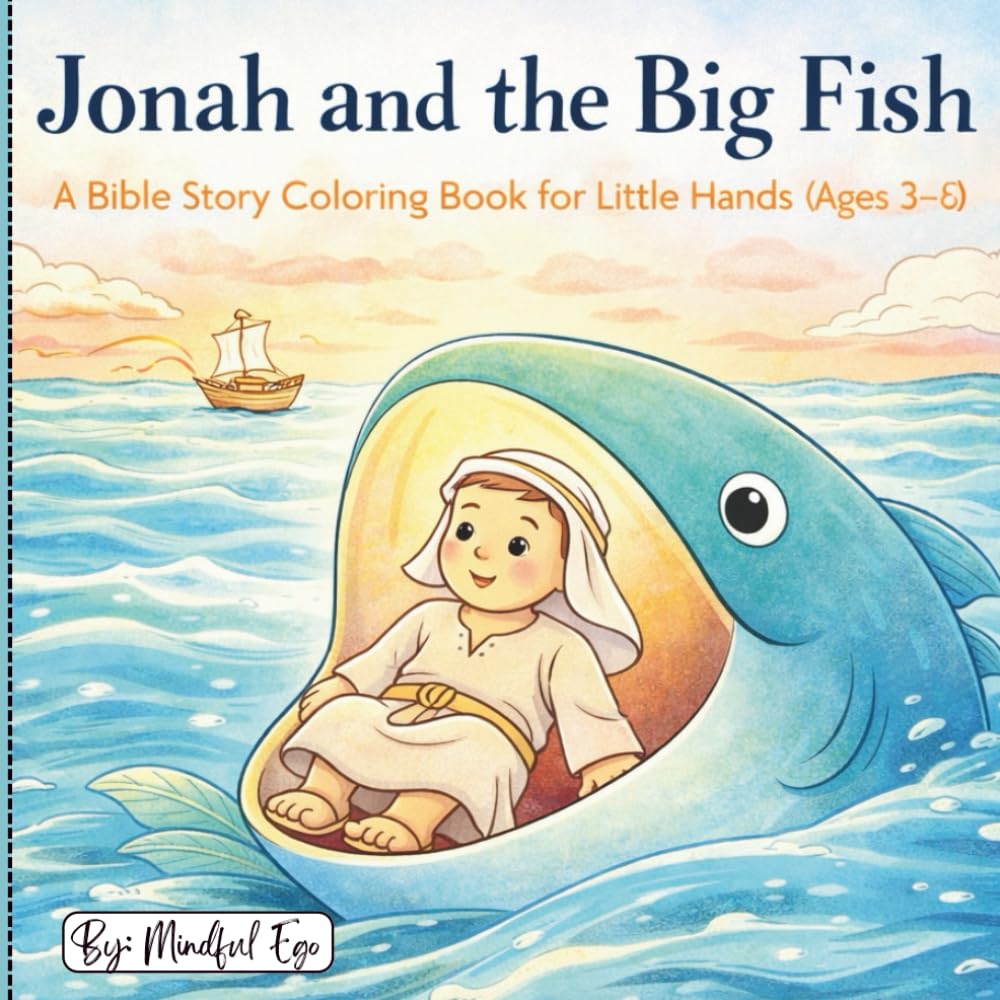 Jonah and the Big Fish: A Bible Coloring Book for Little Hands (Ages 3–6) with Gentle Lessons on Obedience and Second Chances