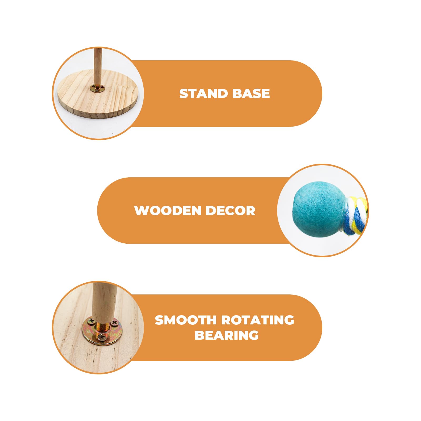 Perchoir rotatif en bois interactif avec base pour perruches, calopsittes, inséparables, canaris, conures, pinsons, perroquets, autres petits oiseaux