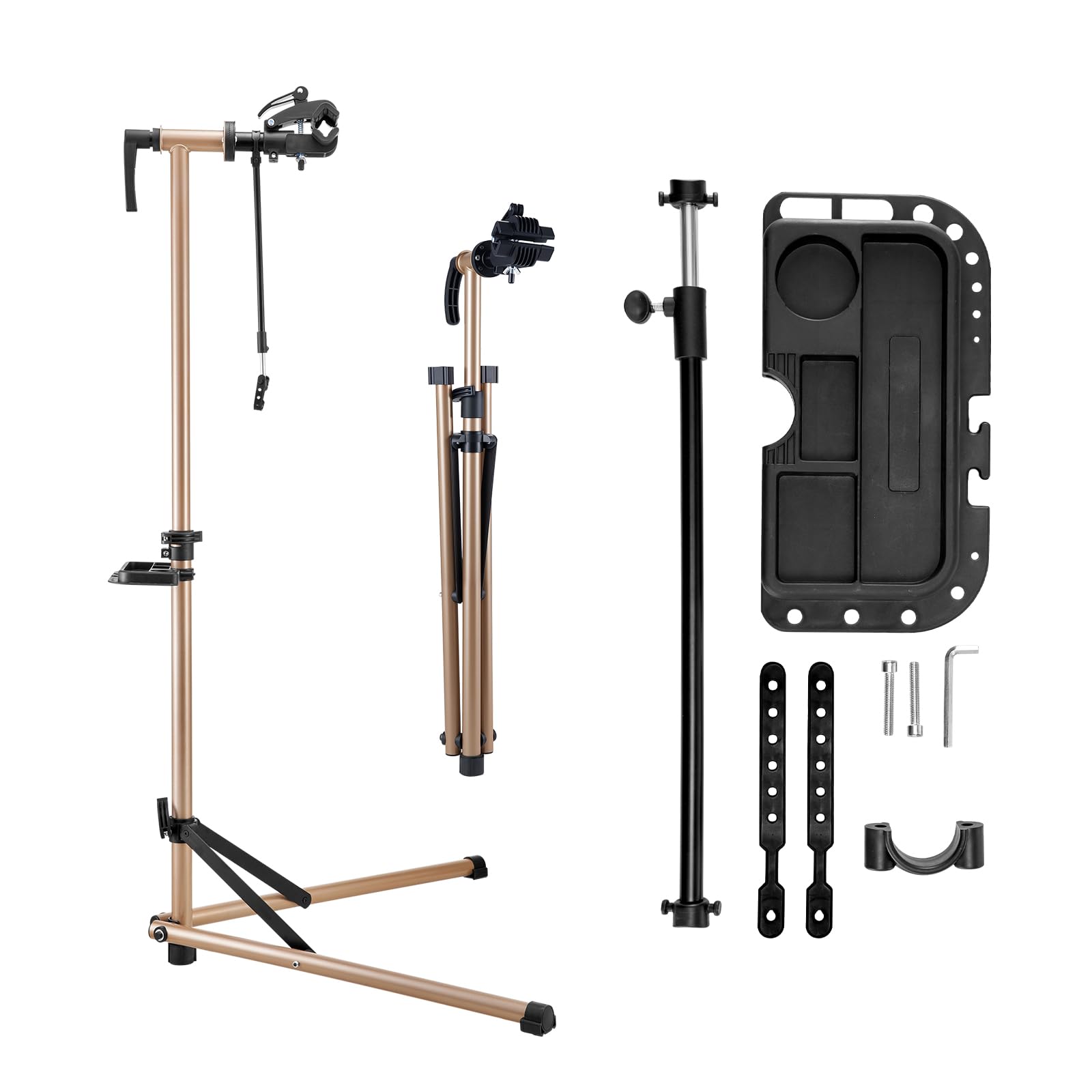 VEVOR Pied d'atelier vélo, hauteur réglable de 105-152 cm, support de réparation de vélo robuste, charge 39,9 kg, stand de bicyclettes avec plateau à outils magnétique, pour vélos de montagne et route