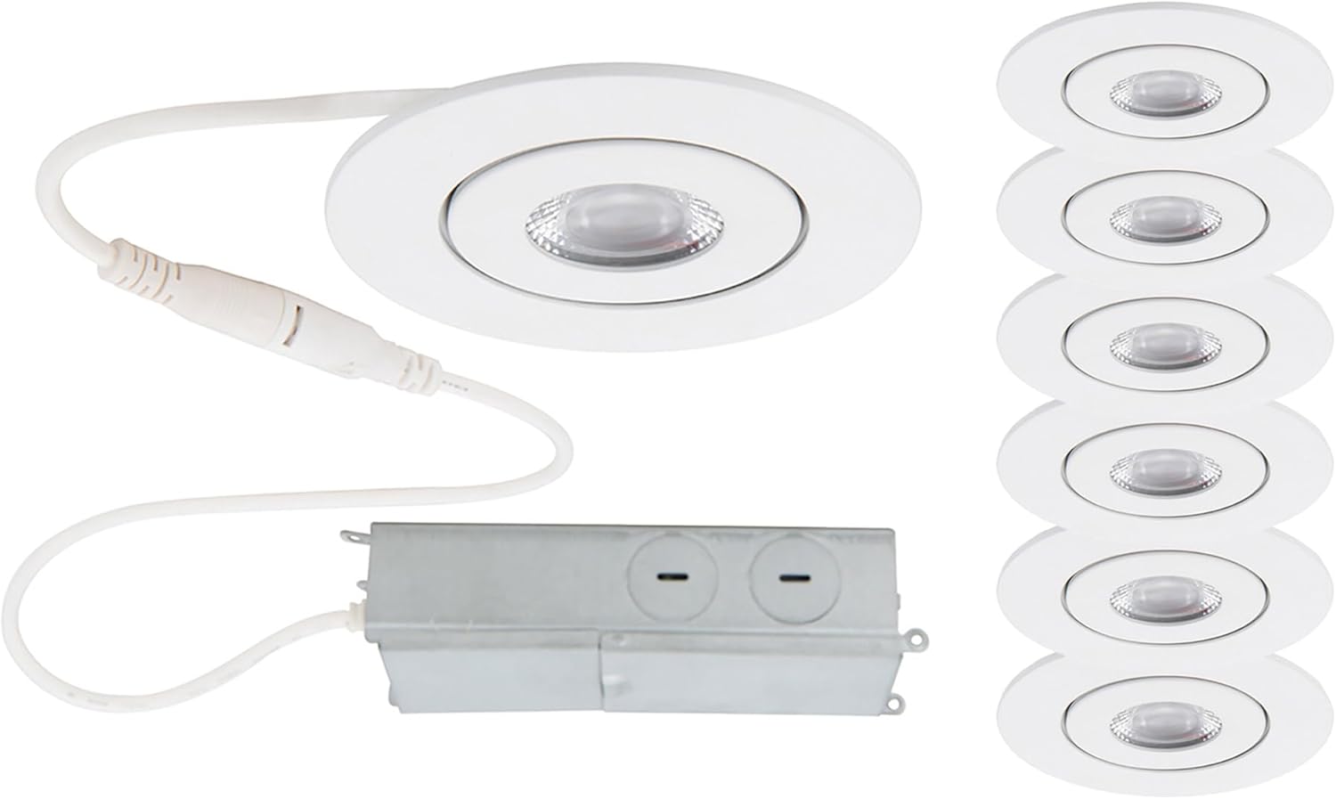 WAC Lighting Lotos 2in LED Round Adjustable Recessed Light 3000K Warm White 6W 530 Lumens IC-Rated Airtight 120V-277V Universal in White (Pack of 6)