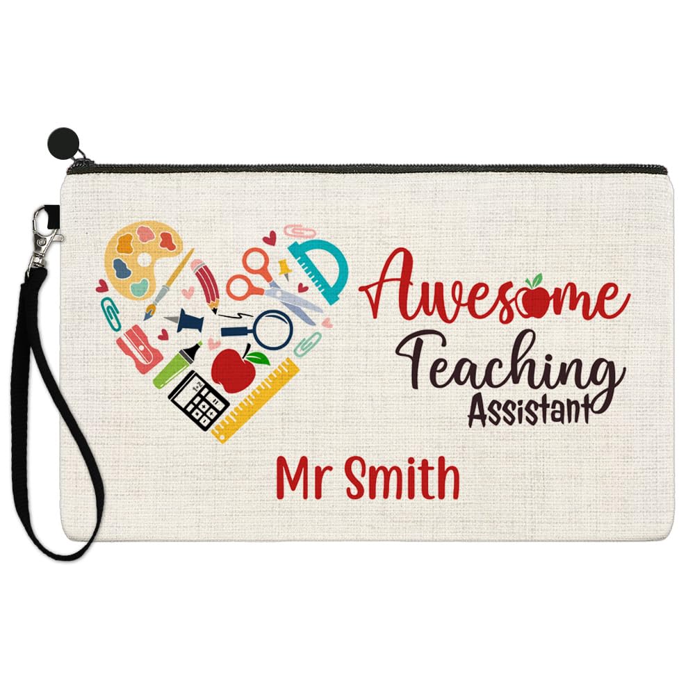 Personalised Pencil Case - Awesome Teaching Assistant - Stationary Heart - Thank You - Teacher Appreciation Gift - Carry Case Bag - Pouch for Nursery Preschool High School for Ladies / Mens Women Gift