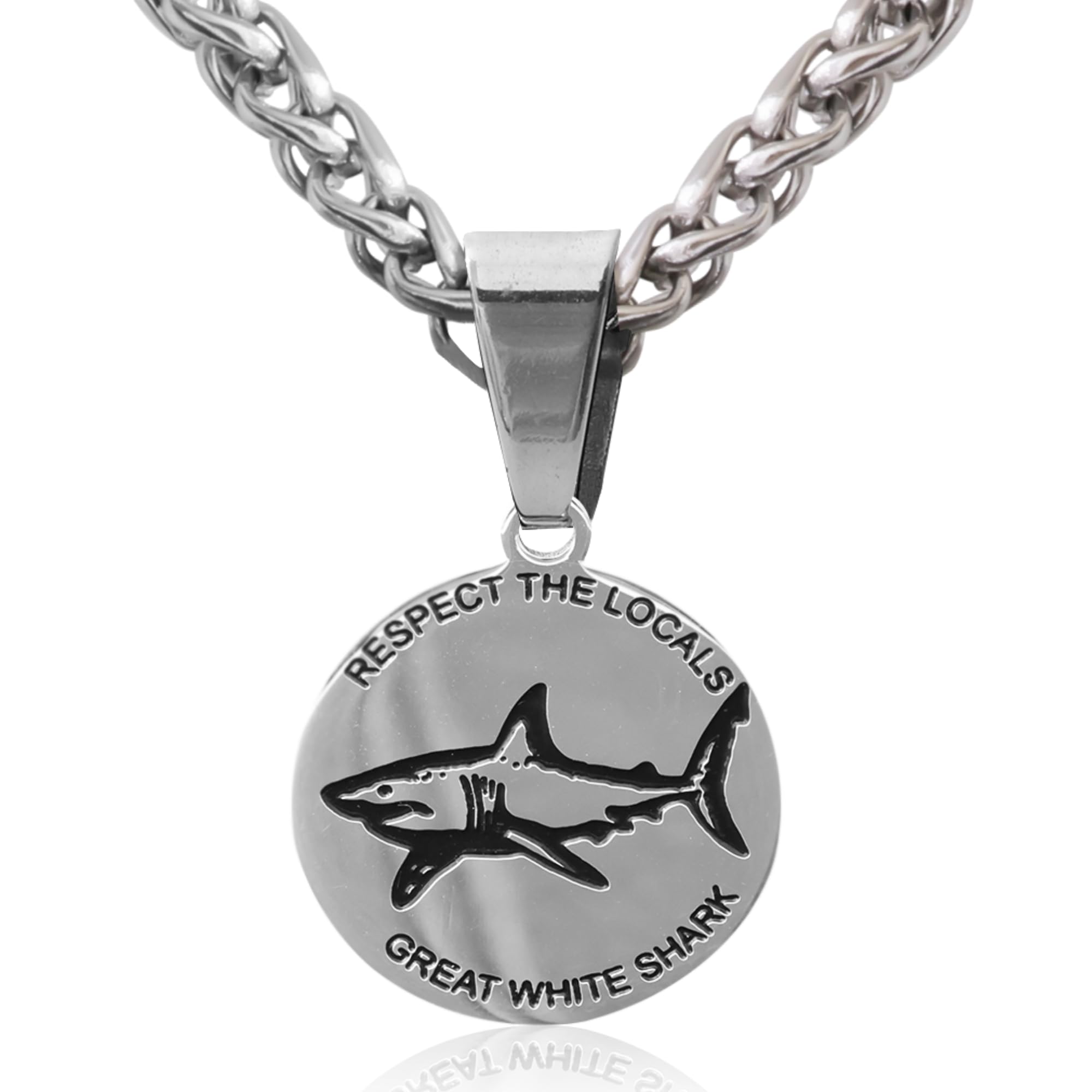 Shark Necklace for Men, Women & Kids - 316 Stainless Steel Pendant - 22-24" Adjustable Chain with Lobster Clasp - Saltwater Safe Ocean Jewelry -
