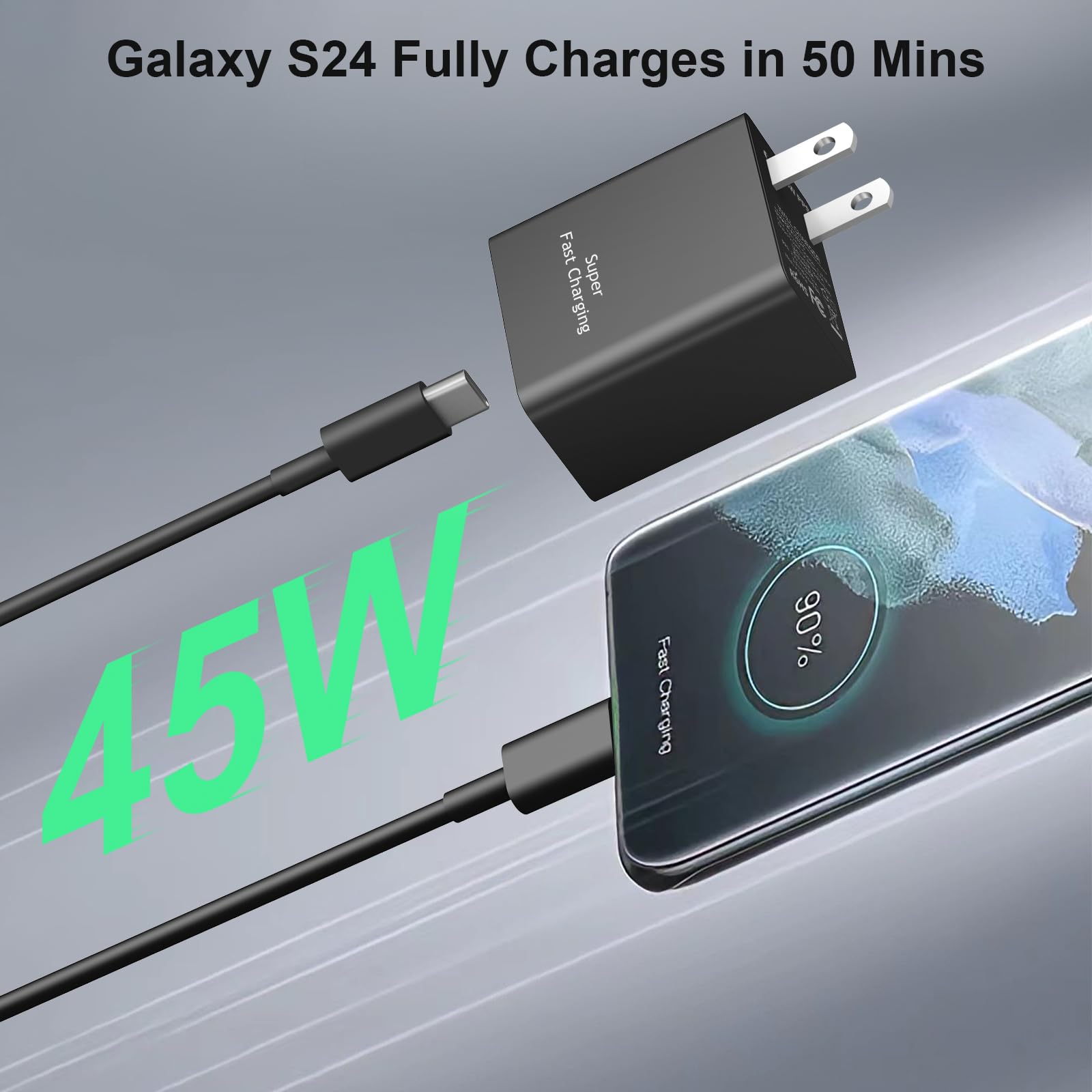 Coreykin 45W Super Fast Charger Type C, 2Pack 45W USB C Charging Block with 10ft USB C to Type C Cables for Samsung Galaxy S25 S24+/UltraS23/S22/S21/S20/Note10/20 iPhone 16/15 Pro,Pro Max USB C Charger in use