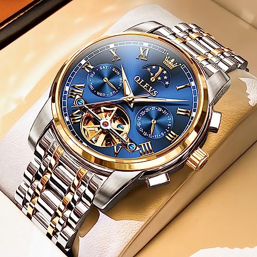 Image of OLEVS Men Watch Automatic Mechanical Skeleton Moon Phase Dress Business Stainless Steel 3AT Waterproof Luminous Men Wrist Watch