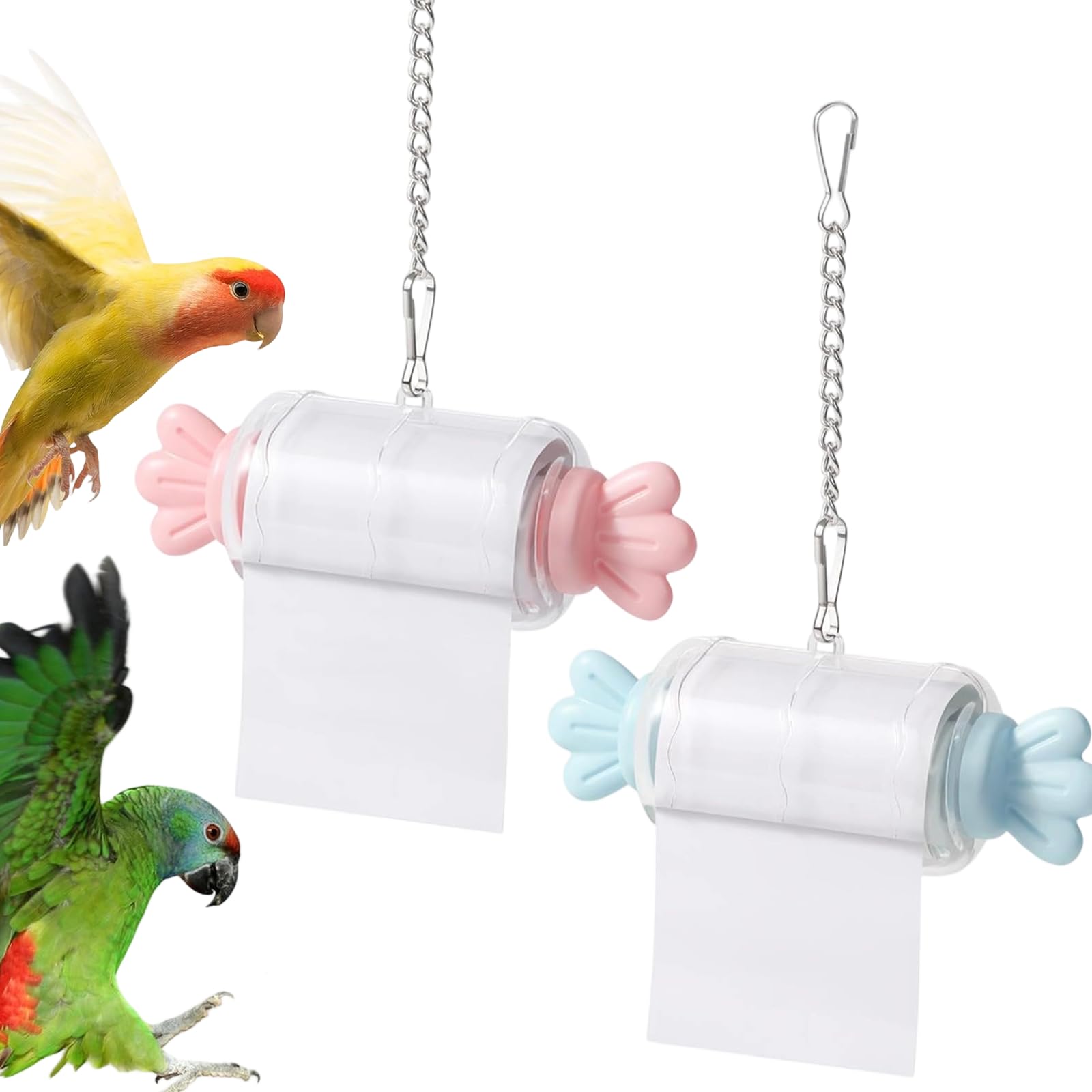 Parrot Shredding Toy, budgie toys for caged birds for Mental Stimulation & Health, Bird Foraging Roll Paper Holder with Hanging Chain for Budgies, Cockatiels & Long-Tailed Parrots (2pcs1)