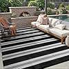 Lahome Striped Outdoor Rug 8x10 Patio Waterproof, Reversible Outdoor Plastic Straw Rug for Camping, RV Patio Rugs Outside Large Carpet for Porch Deck Backyard Picnic(Black/Grey,8'x 10')