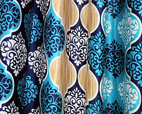 Image of Exporthub 2 Pieces Fancy Design Blue Floral Polyester Eyelet Long Door Curtains - Length 8 Feet, (EHSPR716 84)
