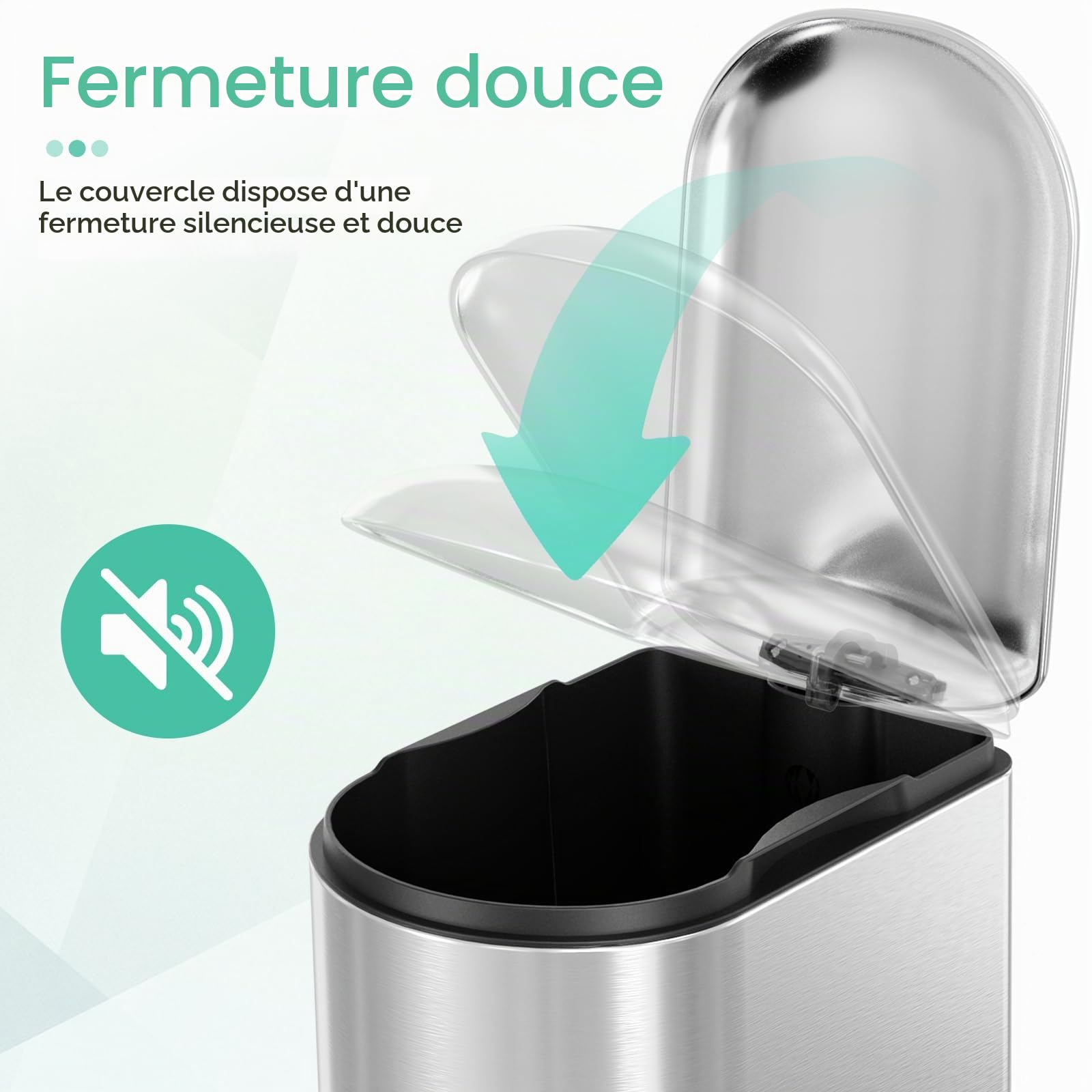 Clevich poubelle métal rectangulaire 20L étroite, softclose, couleur inox