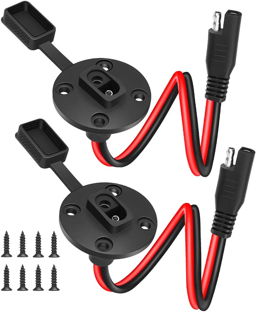 SAE Connector Power Socket Sidewall Port, Weatherproof SAE Quick Connect Solar Panel Flush Mount SAE Plug Adapter Cable, 12AWG SAE Extension Cable for Solar Generator Battery Charger(2 Pack)