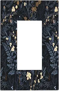 Decorative Outlet Covers Rustic Navy Dark Blue Leaves Golden Floral 1 Gang Rocker Light Switch Cover Plate Single Decora Light Switch Covers Wall Plate Faceplate for Bedroom Decor
